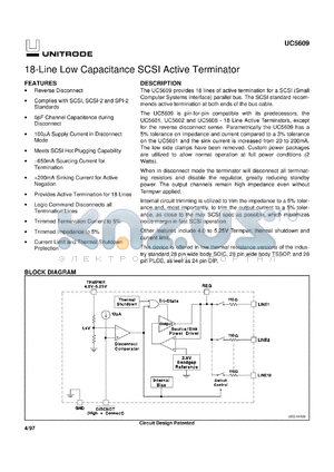 UC5609DWPTR datasheet - LOWER CAPACITANCE 18-LINE 5V SE TERMINATOR FOR SCSI AND FAST SCSI WITH REVERSE DISCONNECT