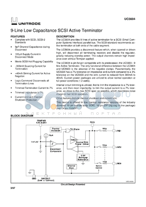 UC5604N datasheet - COST REDUCED 9-LINE 5V TERMINATOR FOR SCSI AND FAST SCSI