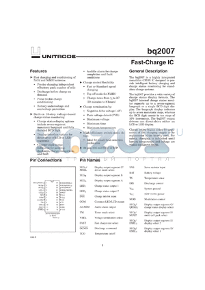 BQ2007PN datasheet - FULL-CHARGE MANAGEMENT WITH ADVANCED LED AND LCD DISPLAY DRIVER