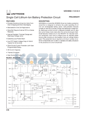 UCC3958PWPTR-2 datasheet - SINGLE CELL LITHIUM-ION BATTERY PROTECTION CIRCUIT