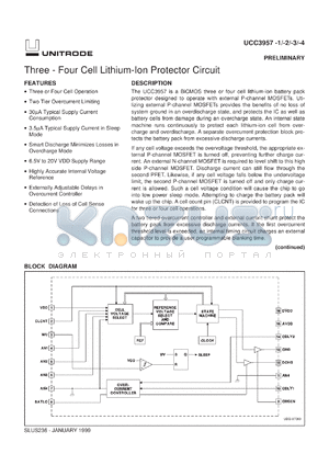 UCC3957M-2 datasheet - THREE - FOUR CELL LITHIUM-ION PROTECTOR CIRCUIT