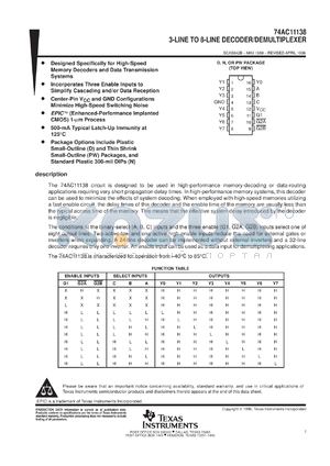 74AC11138PWLE datasheet - 3-LINE TO 8-LINE DECODERS/DEMULTIPLEXERS