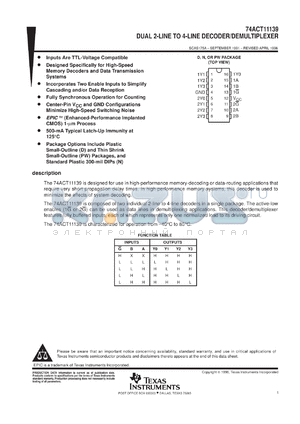 74ACT11139DR datasheet - DUAL 2-LINE TO 4-LINE DECODERS/DEMULTIPLEXERS