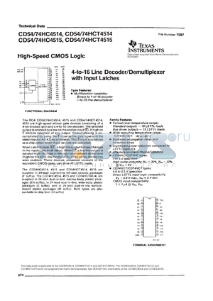 CD74HCT4514E datasheet - HIGH SPEED CMOS LOGIC 4-TO-16 LINE DECODER/DEMULTIPLEXER WITH INPUT LATCHES