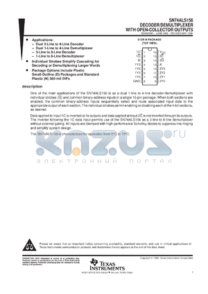 SN74ALS156DR datasheet - DECODERS/DEMULTIPLEXERS WITH OPEN-COLLECTOR OUTPUTS