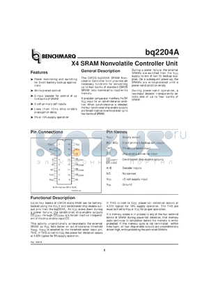 BQ2204ASN-NTR datasheet - X4 SRAM NONVOLATILE CONTROLLER IC