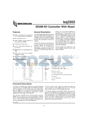 BQ2202SN-NTR datasheet - SRAM NONVOLATILE CONTROLLER IC WITH RESET