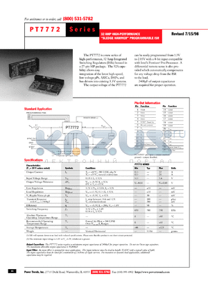 PT7772A datasheet - 1.3 TO 2.05VOUT 32AMP 3.3V-INPUT 