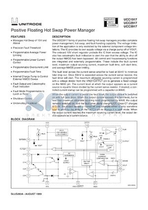 UCC3917N datasheet - POSITIVE FLOATING HOT SWAP POWER MANAGER