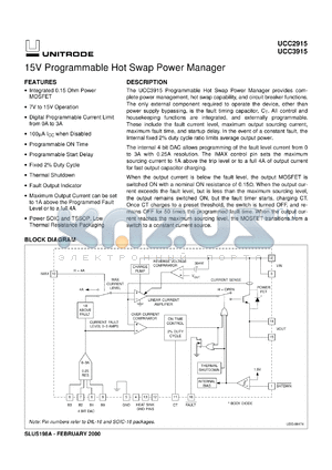UCC3915N datasheet - 15V PROGRAMMABLE HOT SWAP POWER MANAGER