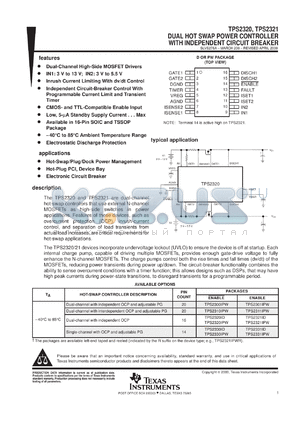 TPS2321IPWR datasheet - DUAL HOT SWAP POWER CONTROLLER W/INDEPENDENT CIRCUIT BREAKER
