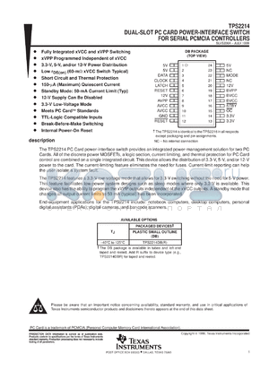 TPS2214DBR datasheet - DUAL-SLOT PC CARD POWER-INTERFACE SWITCH