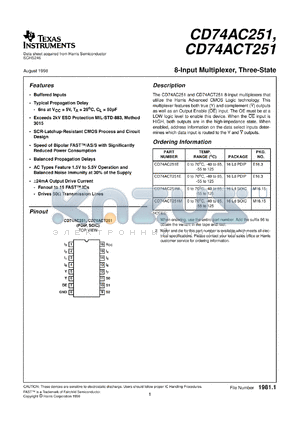 CD74AC251M96 datasheet - 8-INPUT MULTIPLEXER WITH 3-STATE OUTPUTS