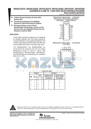 5962-8862601FA datasheet - QUAD 2-LINE TO 1-LINE DATA SELECTORS/MULTIPLEXERS WITH 3-STATE OUTPUTS