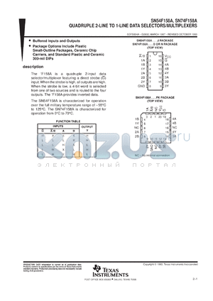 SN74F158ADR datasheet - QUADRUPLE 2-LINE TO 1-LINE DATA SELECTORS/MULTIPLEXERS