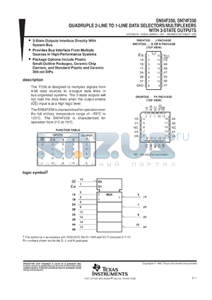 SN74F258DR datasheet - QUADRUPLE 2-LINE TO 1-LINE DATA SELECTORS/MULTIPLEXERS WITH 3-STATE OUTPUTS