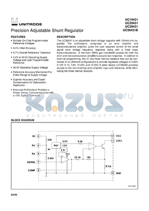 UC29431D datasheet - PRECISION ADJUSTABLE SHUNT REGULATOR