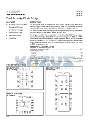 UC1610J883B datasheet - DUAL SCHOTTKY DIODE BRIDGE