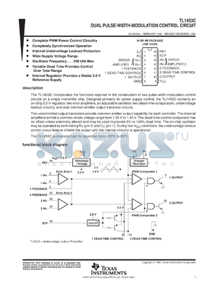 TL1453CN datasheet - DUAL PULSE-WIDTH-MODULATION CONTROL CIRCUIT