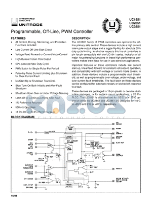 UC1851J datasheet - PROGRAMMABLE, OFF-LINE, PWM CONTROLLER