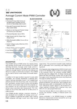 UC1848J datasheet - AVERAGE CURRENT MODE PWM CONTROLLER