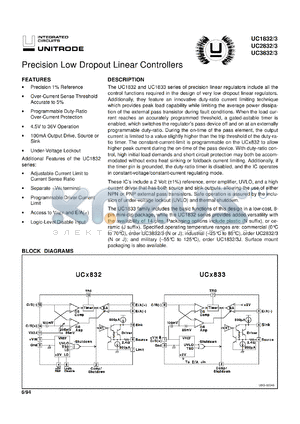 UC3833J datasheet - PRECISION LOW DROPOUT LINEAR CONTROLLERS