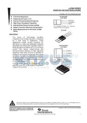 UA7885CKTER datasheet - GENERAL PURPOSE, HIGH CURRENT POSITIVE-VOLTAGE REGULATOR