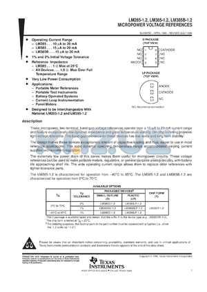 LM385PS-1.2 datasheet - MICROPOWER VOLTAGE REFERENCE