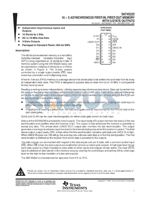 SN74S225J datasheet - 16 X 5 ASYNCHRONOUS FIFO MEMORY