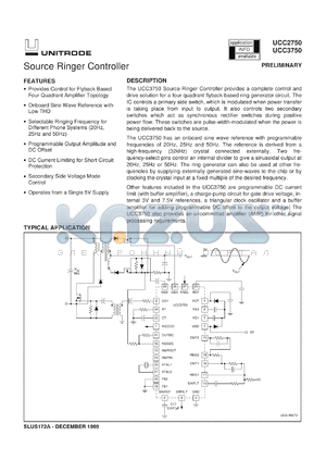 UCC3750N datasheet - SOURCE RINGER CONTROLLER