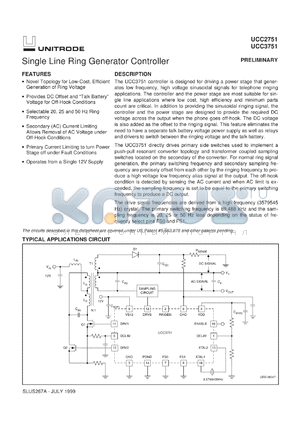 UCC2751N datasheet - SINGLE LINE RING GENERATOR CONTROLLER