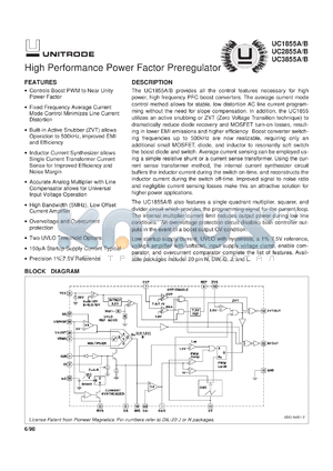 UC2855BJ datasheet - HIGH PERFORMANCE POWER FACTOR PREREGULATOR