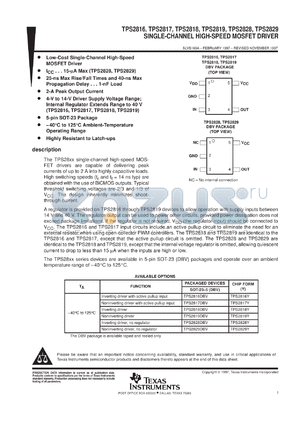 TPS2828DBVR datasheet - SINGLE CHANNEL HIGH-SPEED MOSFET DRIVER