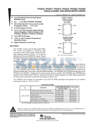 TPS2828DBVT datasheet - SINGLE CHANNEL HIGH-SPEED MOSFET DRIVER