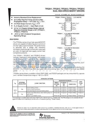 TPS2813PWR datasheet - DUAL HIGH-SPEED MOSFET DRIVERS, 1 NONINVERTING, 1 INVERTING