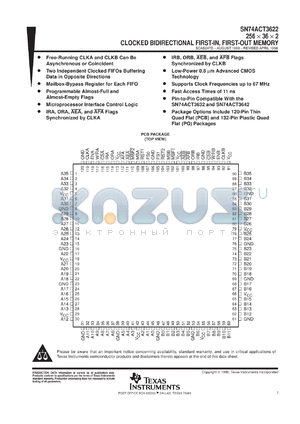 SN74ACT3622-15PQ datasheet - 256 X 36 X 2 BIDIRECTIONAL SYNCHRONOUS FIFO MEMORY