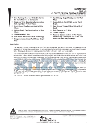 SN74ACT7807-15PM datasheet - 2048 X 9 SYNCHRONOUS FIFO MEMORY