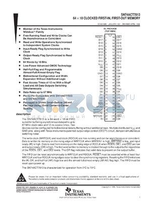 SN74ACT7813-20DLR datasheet - 64 X 18 SYNCHRONOUS FIFO MEMORY