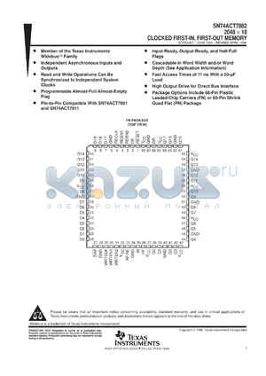 SN74ACT7882-15FN datasheet - 2048 X 18 SYNCHRONOUS FIFO MEMORY