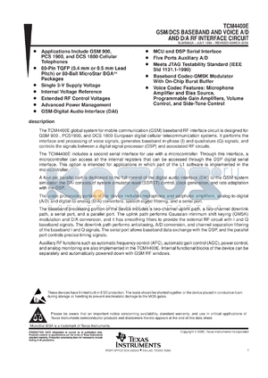 TCM4400EPET datasheet - GSM/DCS BASEBAND AND VOICE A/D AND D/A RF INTERFACE CIRCUIT