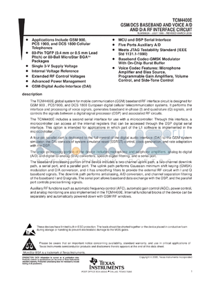 TCM4400EPN datasheet - GSM/DCS BASEBAND AND VOICE A/D AND D/A RF INTERFACE CIRCUIT