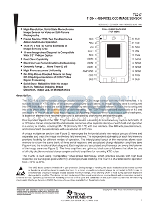 TC217-40 datasheet - 1158- X 488-PIXEL CCD IMAGE SENSOR