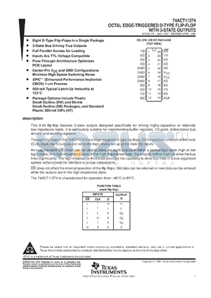 74ACT11374DWR datasheet - OCTAL EDGE-TRIGGERED D-TYPE FLIP-FLOPS WITH 3-STATE OUTPUTS