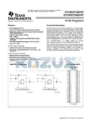 CY74FCT162374CTPAC datasheet - 16-BIT EDGE-TRIGGERED D-TYPE FLIP-FLOPS WITH 3-STATE OUTPUT