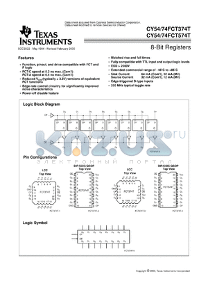 CY74FCT574TQC datasheet - OCTAL EDGE-TRIGGERED D-TYPE FLIP-FLOPS WITH 3-STATE OUTPUTS