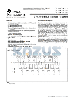 CY74FCT821CTQC datasheet - 10-BIT BUS INTERFACE FLIP-FLOPS WITH 3-STATE OUTPUTS