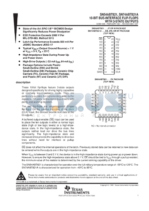 SNJ54ABT821W datasheet - 10-BIT BUS INTERFACE FLIP-FLOPS WITH 3-STATE OUTPUTS