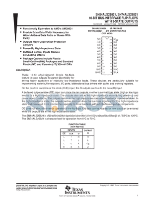 SN74ALS29821DWR datasheet - 10-BIT BUS INTERFACE FLIP-FLOPS WITH 3-STATE OUTPUTS