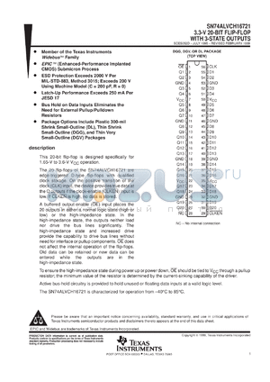 SN74ALVCH16721DGVR datasheet - 3.3-V 20-BIT FLIP-FLOP WITH 3-STATE OUTPUTS