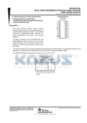 SN74AS4374BDWR datasheet - OCTAL EDGE-TRIGGERED D-TYPE DUAL-RANK FLIP-FLOPS WITH 3-STATE OUTPUTS